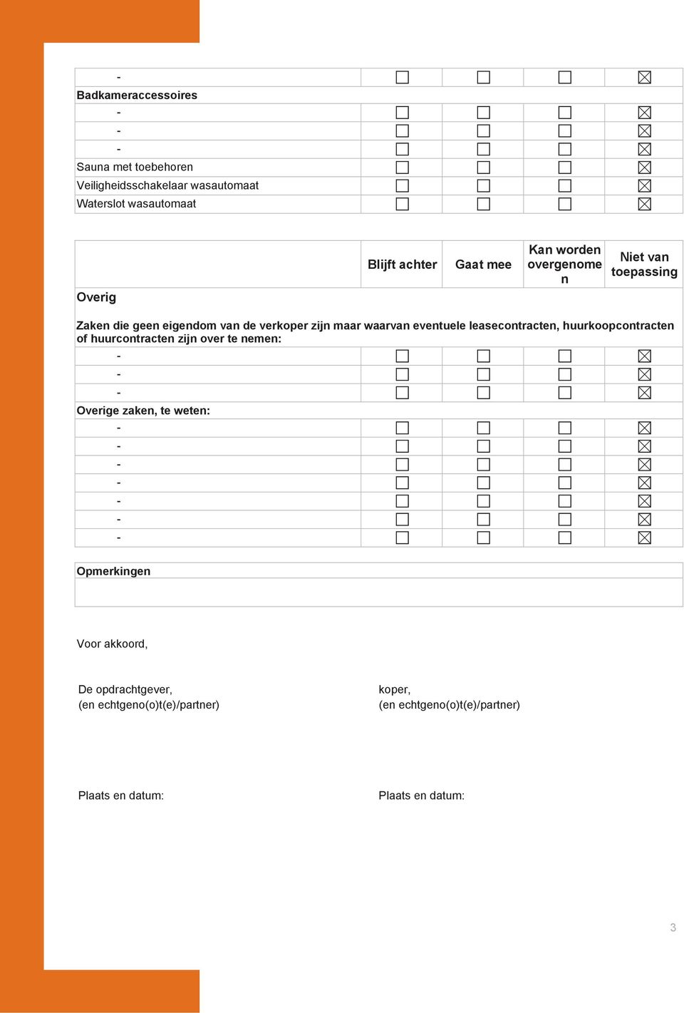 leasecontracten, huurkoopcontracten of huurcontracten zijn over te nemen: Overige zaken, te weten: Opmerkingen Voor