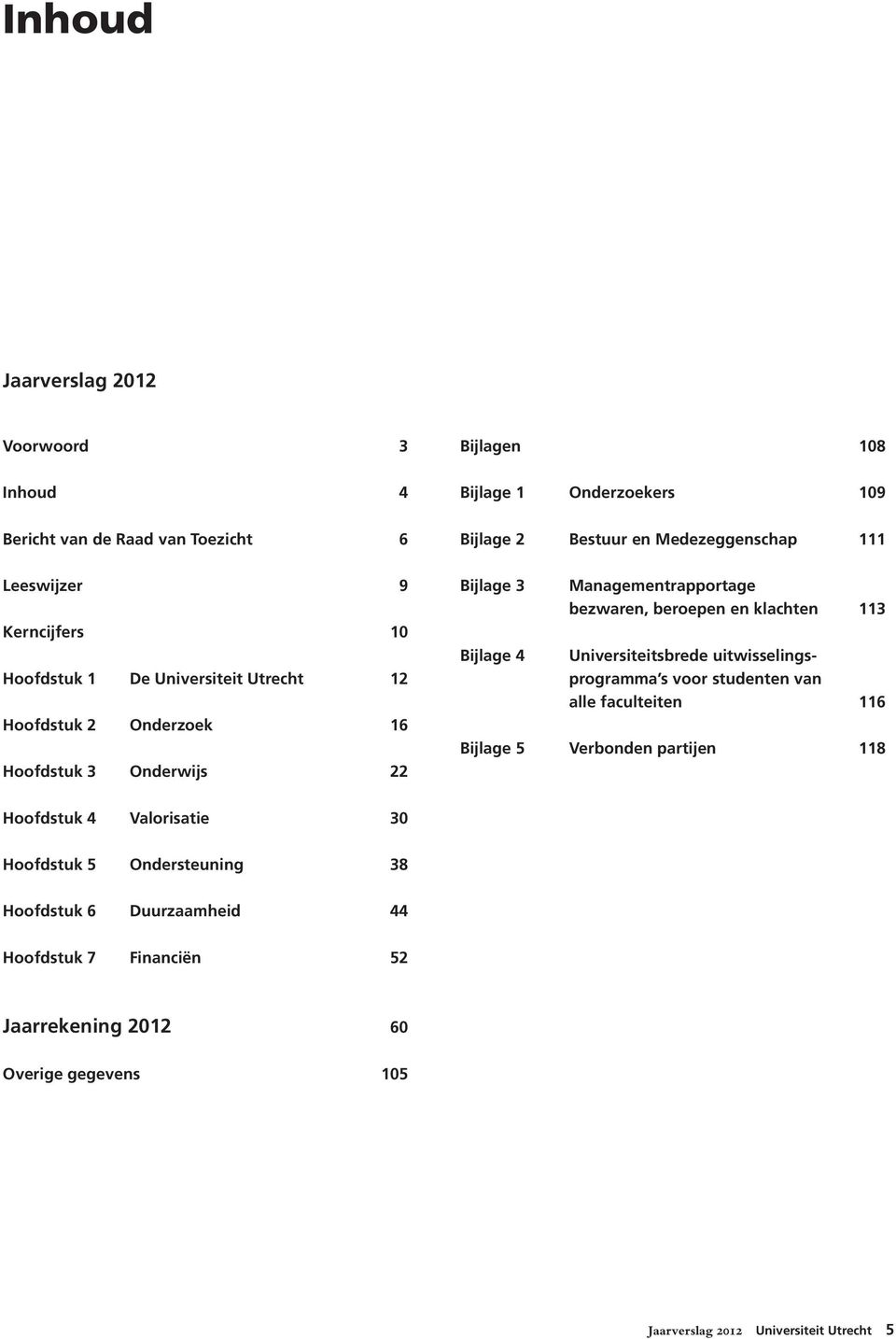 bezwaren, beroepen en klachten 113 Universiteitsbrede uitwisselingsprogramma s voor studenten van alle faculteiten 116 Bijlage 5 Verbonden partijen 118 Hoofdstuk 4