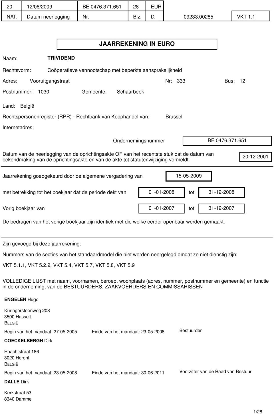 Rechtspersonenregister (RPR) - Rechtbank van Koophandel van: Brussel Internetadres: Ondernemingsnummer BE 0476.371.