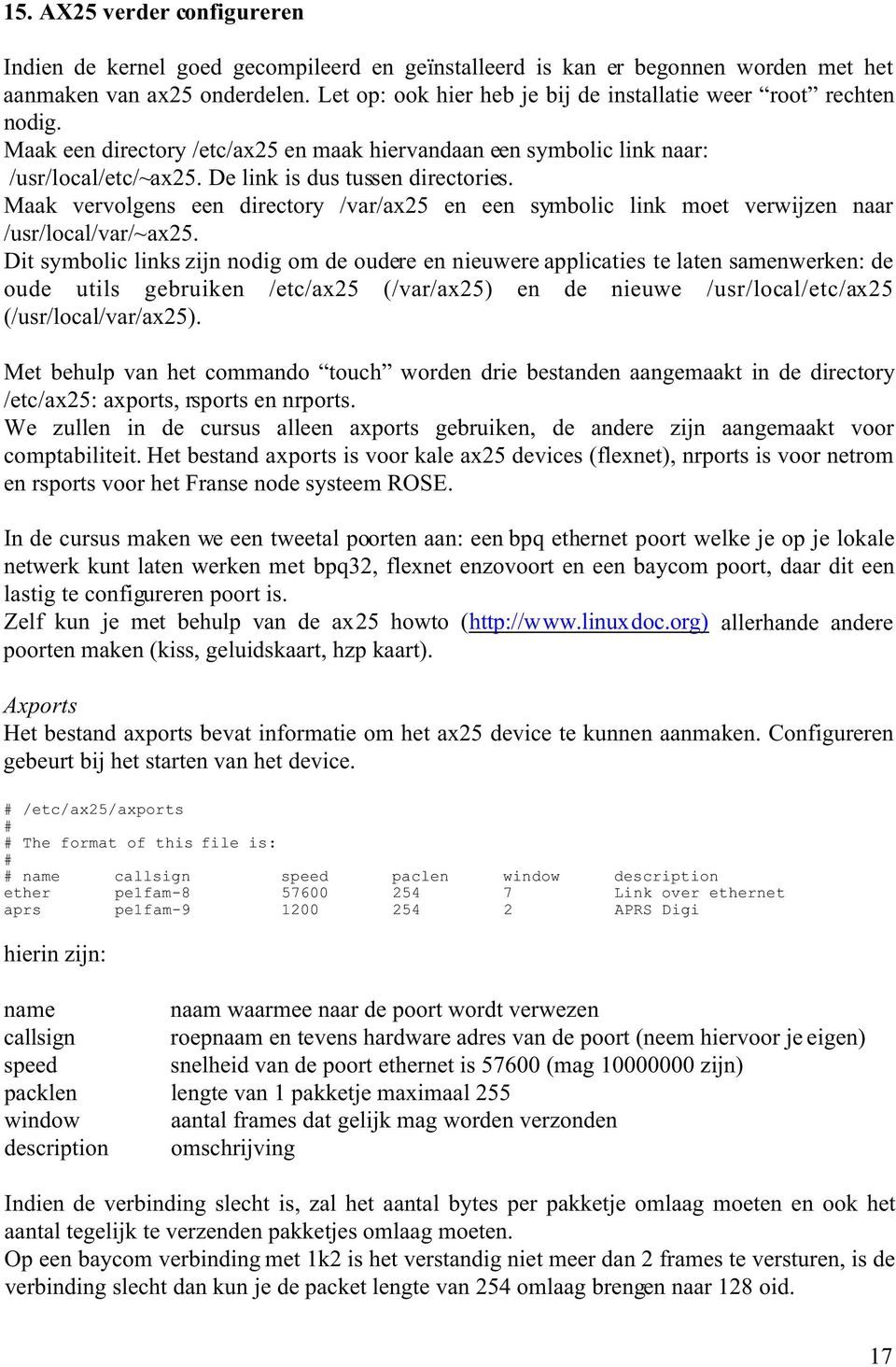 Maak vervolgens een directory /var/ax25 en een symbolic link moet verwijzen naar /usr/local/var/~ax25.