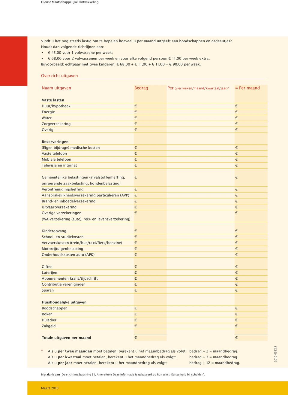 Bijvoorbeeld: echtpaar met twee kinderen: 68,00 + 11,00 + 11,00 = 90,00 per week.