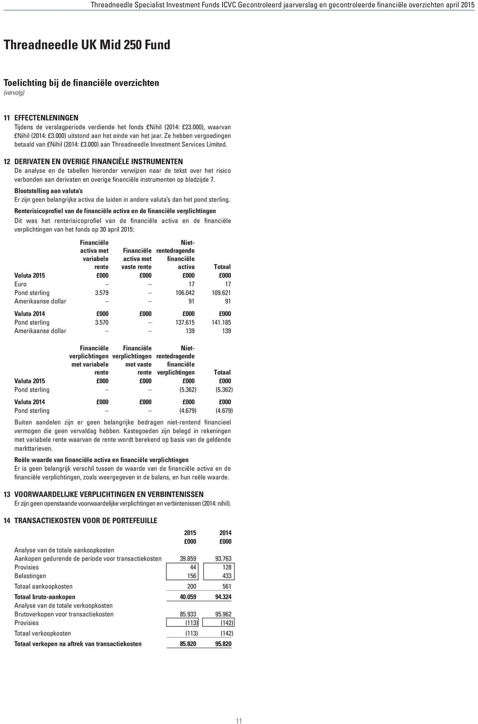 12 DERIVATEN EN OVERIGE FINANCIËLE INSTRUMENTEN De analyse en de tabellen hieronder verwijzen naar de tekst over het risico verbonden aan derivaten en overige financiële instrumenten op bladzijde 7.