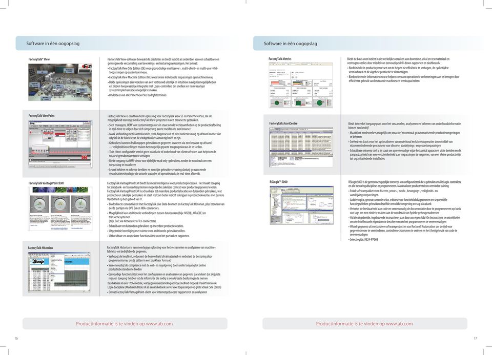 FactoryTalk View Machine Edition (ME) voor kleine individuele toepassingen op machineniveau Beide oplossingen zijn voorzien van een vertrouwd uiterlijk en intuïtieve navigatiemogelijkheden en bieden