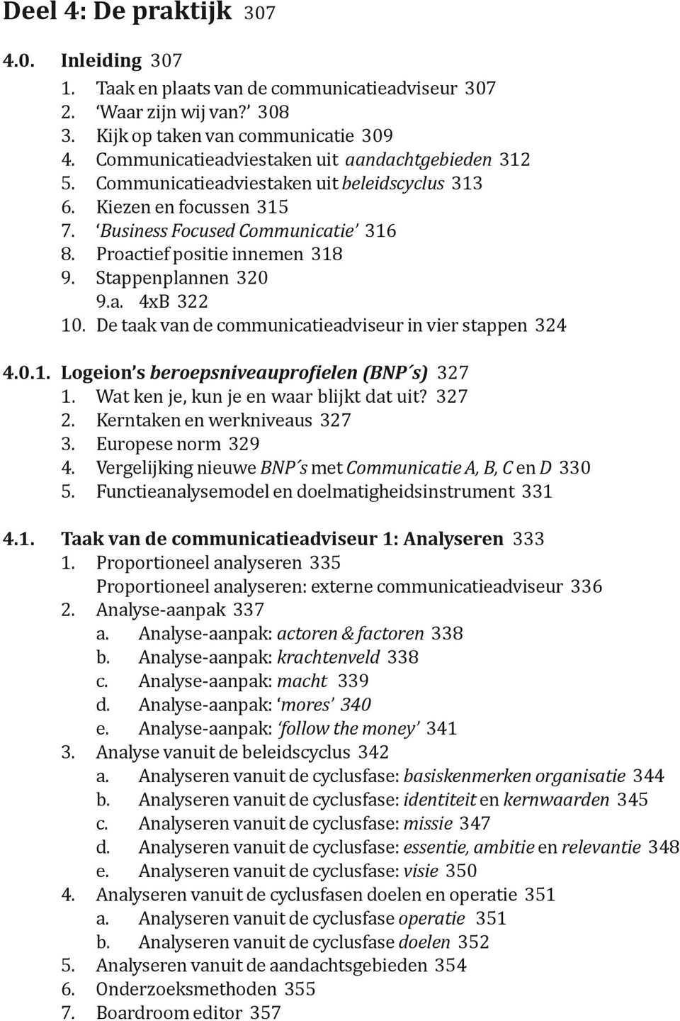 Stappenplannen 320 9.a. 4xB 322 10. De taak van de communicatieadviseur in vier stappen 324 4.0.1. Logeion s beroepsniveauprofielen (BNP s) 327 1. Wat ken je, kun je en waar blijkt dat uit? 327 2.