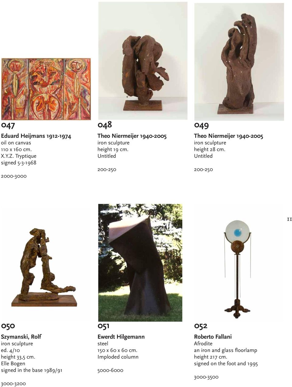 200-250 049 Theo Niermeijer 1940-2005 iron sculpture height 28 cm. 200-250 11 050 Szymanski, Rolf iron sculpture ed.