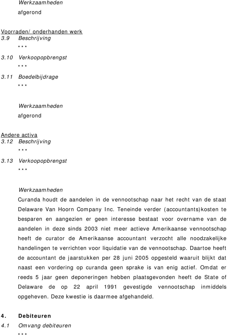 Tnind vrdr (accountants)kostn t bsparn n aangzin r gn intrss bstaat voor ovrnam van d aandln in dz sinds 2003 nit mr activ Amrikaans vnnootschap hft d curator d Amrikaans accountant vrzocht all