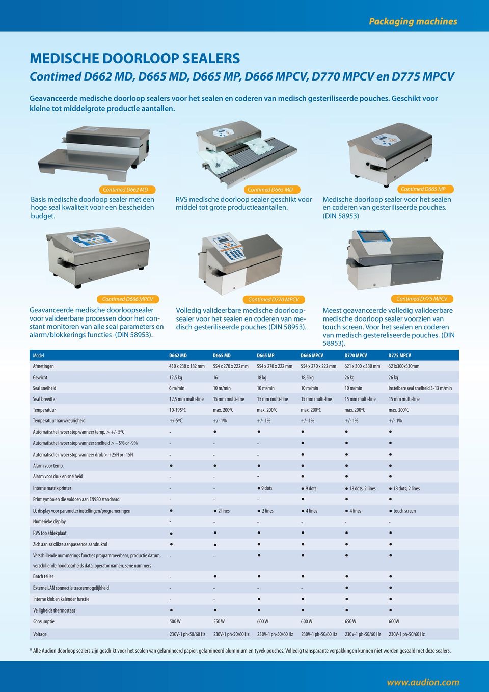 Contimed D662 MD Contimed D665 MD Contimed D665 MP RVS medische doorloop sealer geschikt voor middel tot grote productieaantallen.