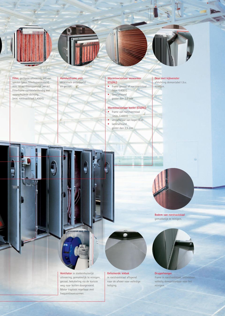4301) lamelafstand groter dan 2,0 mm Deur met kijkvenster afdichting demontabel t.b.v. reinigen. Warmtewisselaar koeler (CU/AL) frame van roestvaststaal (min. 1.