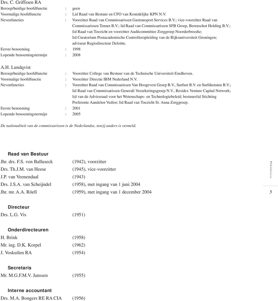 lid Curatorium Postacademische Controlleropleiding van de Rijksuniversiteit Groningen; adviseur Regiodirecteur Deloitte. Eerste benoeming : 1998 Lopende benoemingstermijn : 2008 A.H.