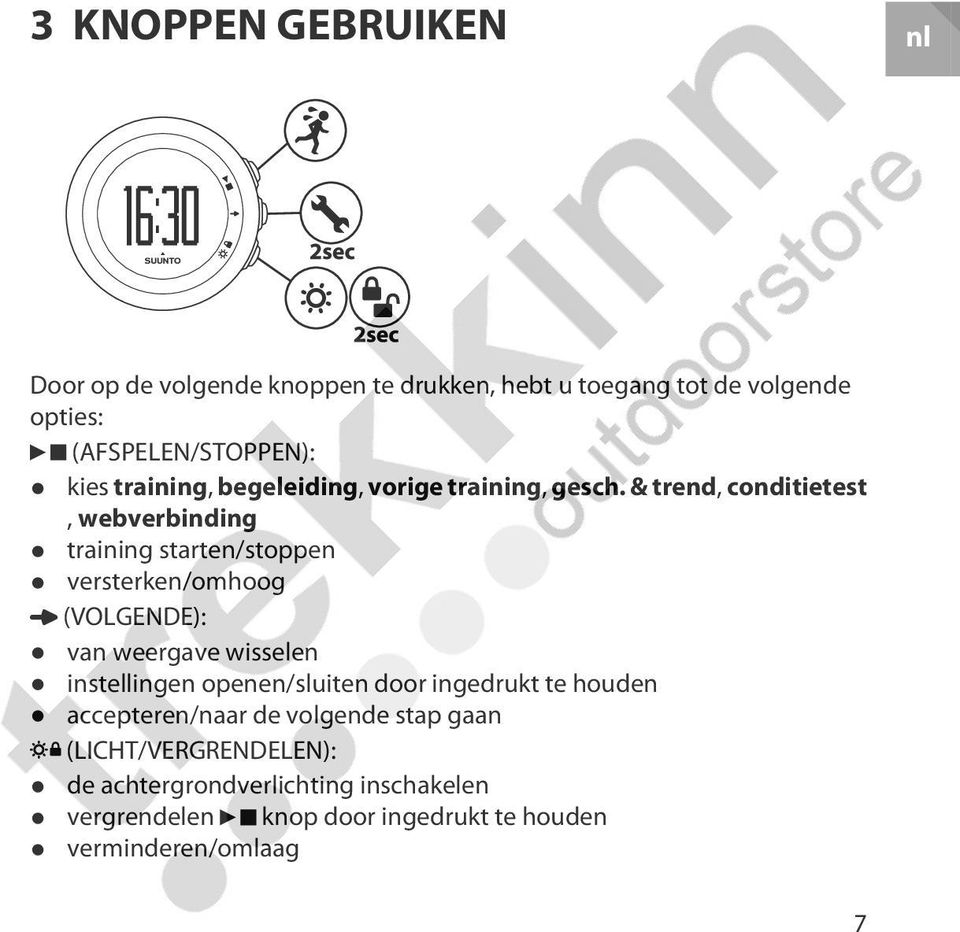 & trend, conditietest, webverbinding training starten/stoppen versterken/omhoog (VOLGENDE): van weergave wisselen