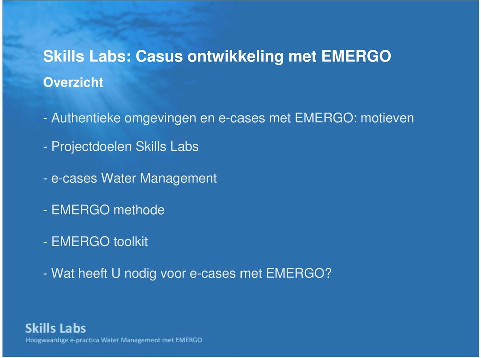 Projectdoelen Skills Labs - e-cases Water Management -