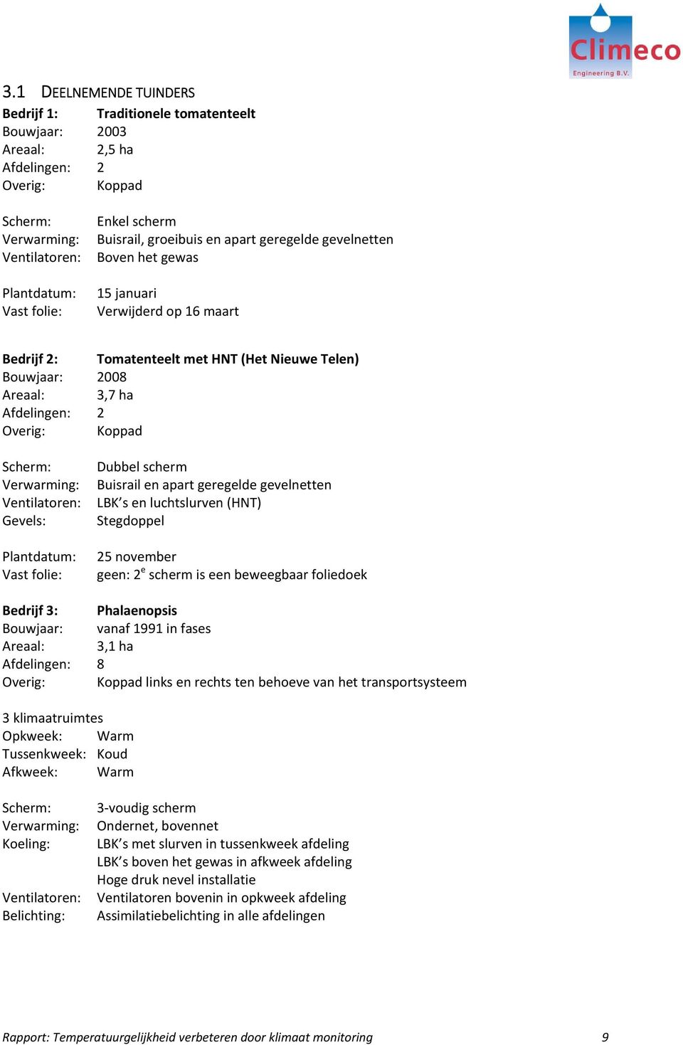 Overig: Koppad Scherm: Verwarming: Ventilatoren: Gevels: Plantdatum: Vast folie: Dubbel scherm Buisrail en apart geregelde gevelnetten LBK s en luchtslurven (HNT) Stegdoppel 25 november geen: 2 e