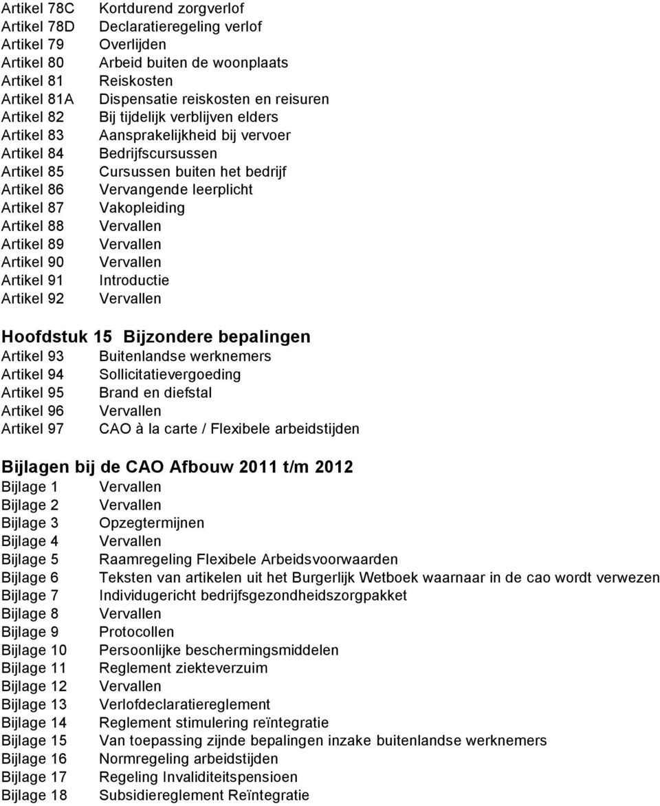 Bedrijfscursussen Cursussen buiten het bedrijf Vervangende leerplicht Vakopleiding Vervallen Vervallen Vervallen Introductie Vervallen Hoofdstuk 15 Bijzondere bepalingen Artikel 93 Buitenlandse