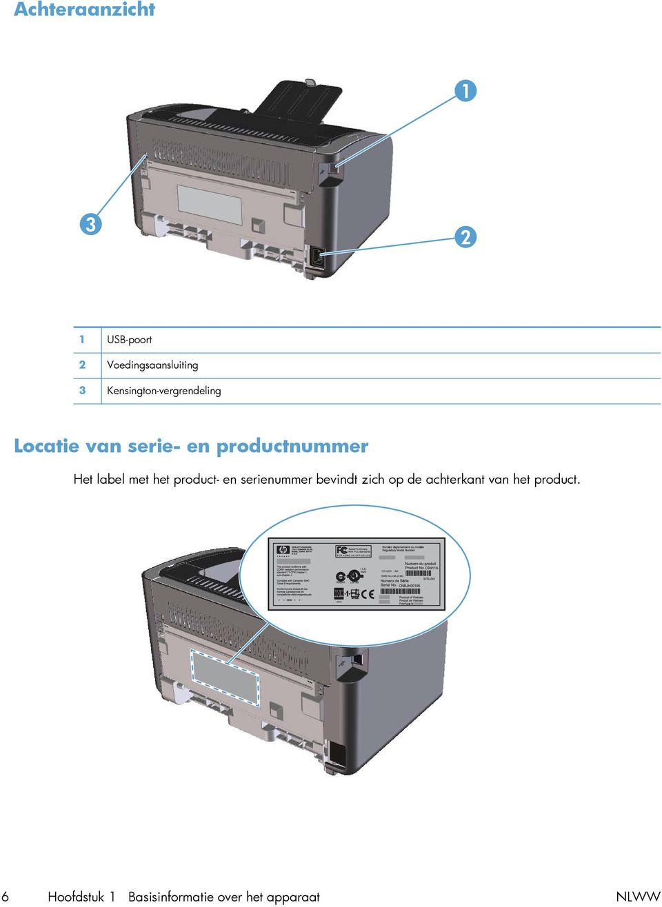 label met het product- en serienummer bevindt zich op de