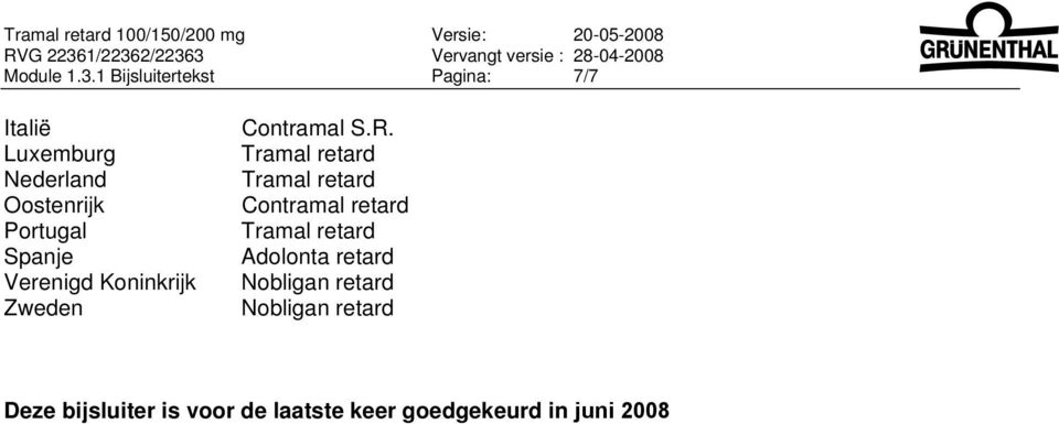 Oostenrijk Portugal Spanje Verenigd Koninkrijk Zweden Contramal S.