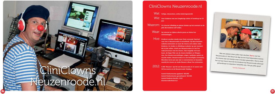 Hoe: Kinderen worden steeds meer thuis verzorgd. Speciaal voor hen is Neuzenroode.nl ontwikkeld. Op deze besloten website ontmoeten ze naast de clowns ook andere zieke kinderen.
