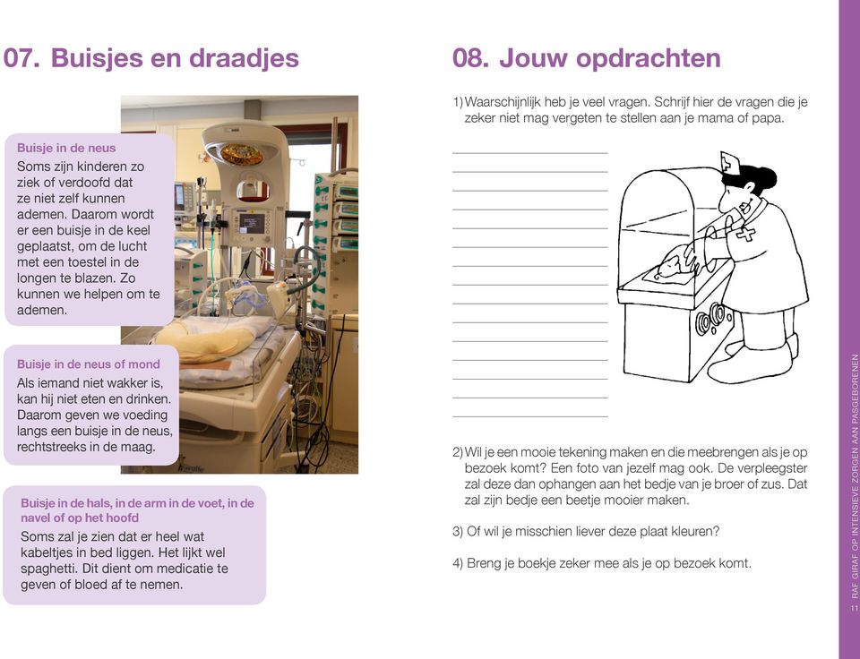 Schrijf hier de vragen die je zeker niet mag vergeten te stellen aan je mama of papa. Buisje in de neus of mond Als iemand niet wakker is, kan hij niet eten en drinken.