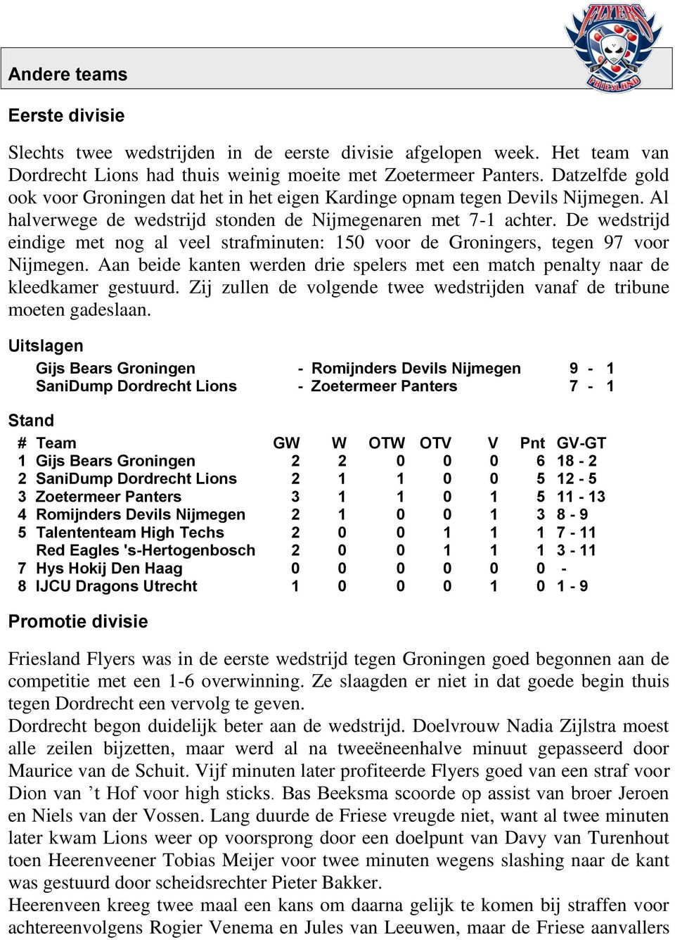 De wedstrijd eindige met nog al veel strafminuten: 150 voor de Groningers, tegen 97 voor Nijmegen. Aan beide kanten werden drie spelers met een match penalty naar de kleedkamer gestuurd.