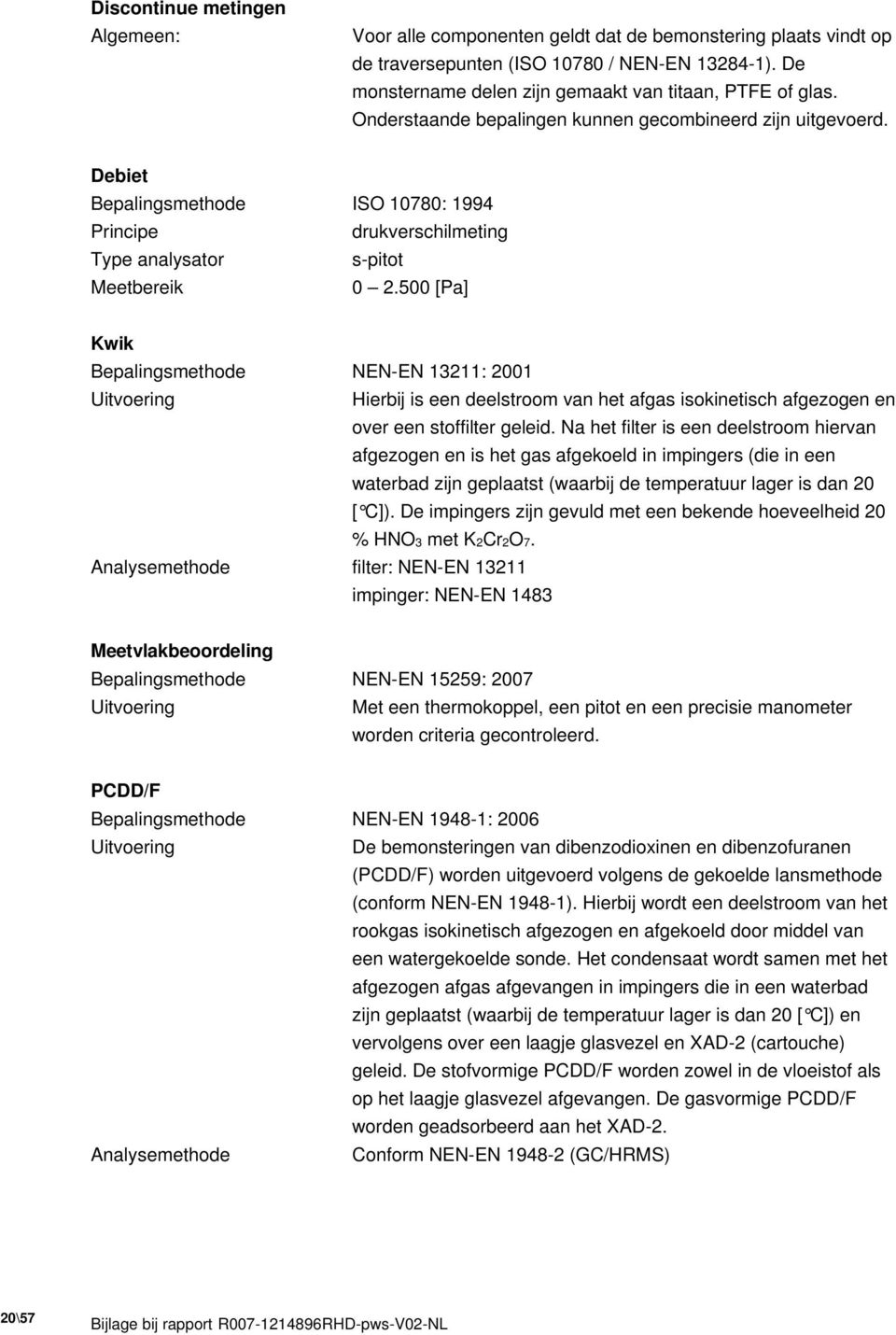 Debiet Bepalingsmethode ISO 10780: 1994 Principe drukverschilmeting Type analysator s-pitot Meetbereik 0 2.