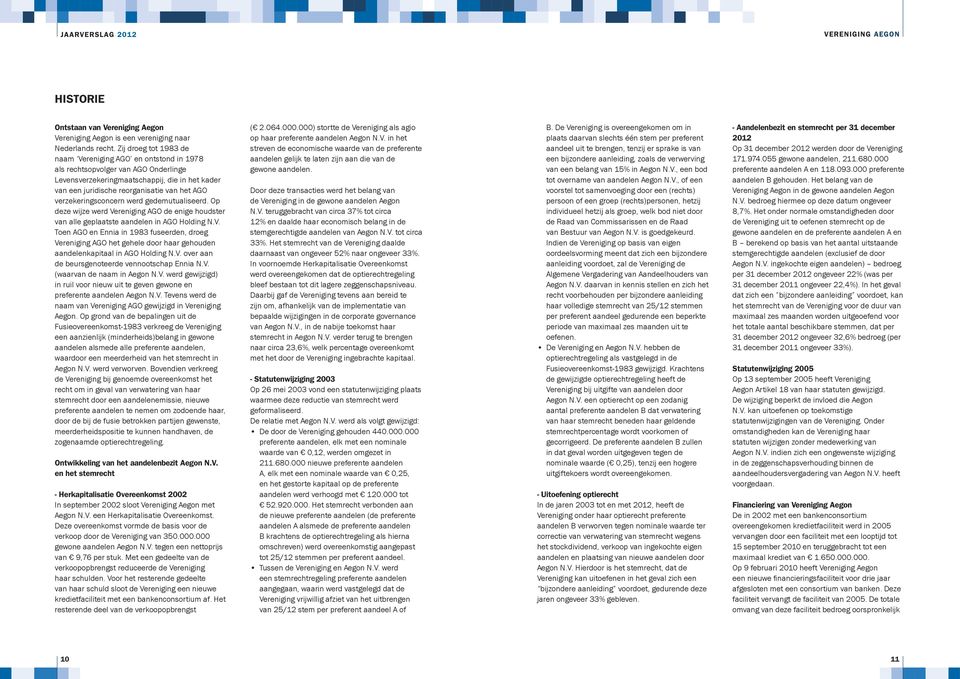 verzekeringsconcern werd gedemutualiseerd. Op deze wijze werd Vereniging AGO de enige houdster van alle geplaatste aandelen in AGO Holding N.V. Toen AGO en Ennia in 1983 fuseerden, droeg Vereniging AGO het gehele door haar gehouden aandelenkapitaal in AGO Holding N.