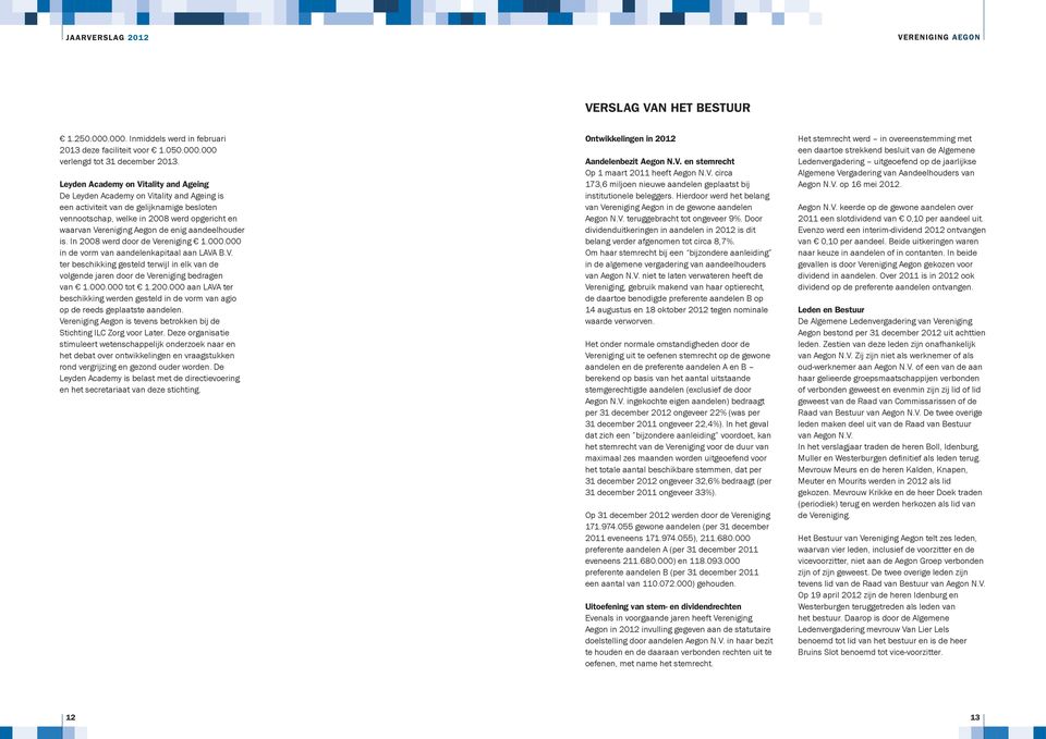 enig aandeelhouder is. In 2008 werd door de Vereniging 1.000.000 in de vorm van aandelenkapitaal aan LAVA B.V. ter beschikking gesteld terwijl in elk van de volgende jaren door de Vereniging bedragen van 1.