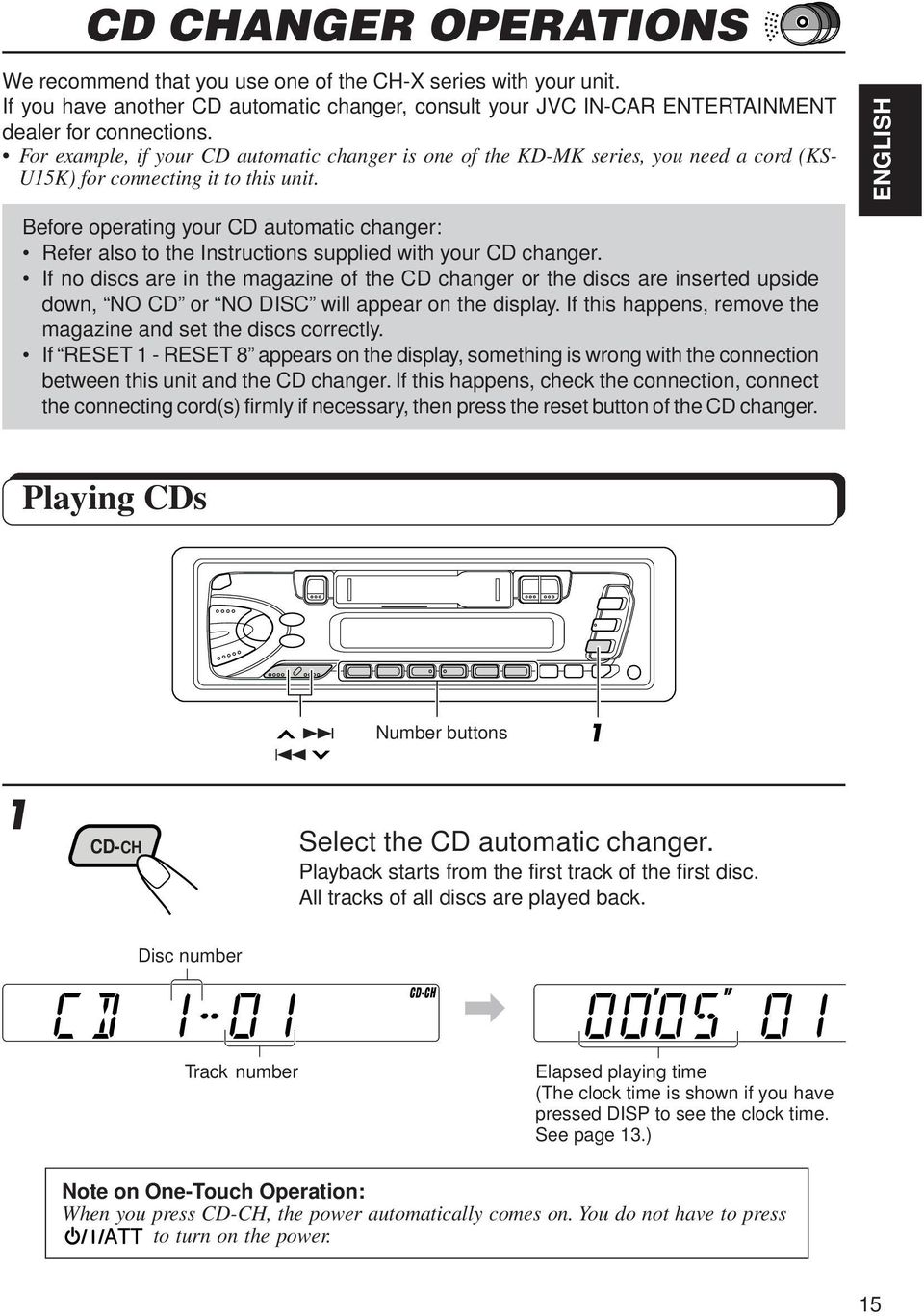 ENGLISH Before operating your CD automatic changer: Refer also to the Instructions supplied with your CD changer.