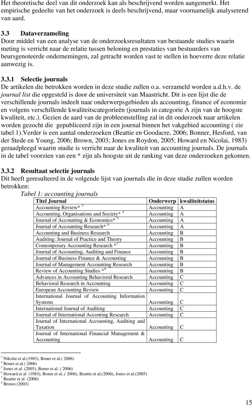 beursgenoteerde ondernemingen, zal getracht worden vast te stellen in hoeverre deze relatie aanwezig is. 3.3.1 Selectie journals De artikelen die betrokken worden in deze studie zullen o.a. verzameld worden a.