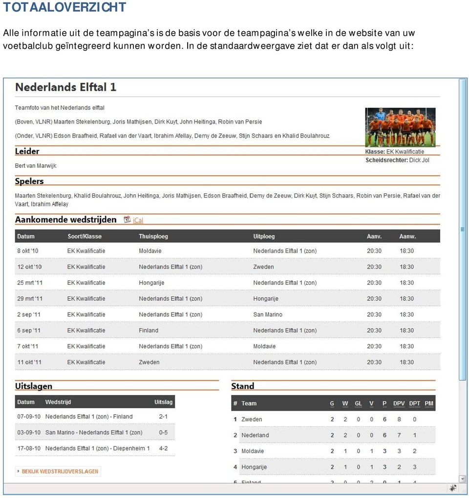 website van uw voetbalclub geïntegreerd kunnen