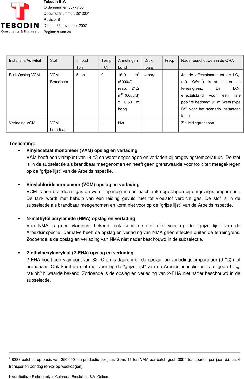 de resp. 21,2 terreingrens. De LC 01 m 2 (6000/3) effectafstand voor een late x 0,50 m hoog poolfire bedraagt 91 m (weerstype D5) voor het scenario instantaan falen.