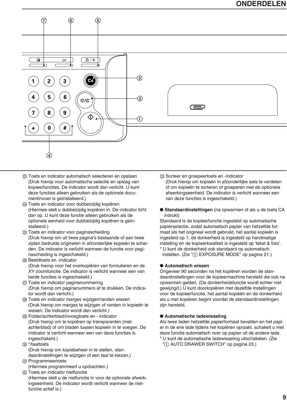 De indicator licht dan op. U kunt deze functie alleen gebruiken als de optionele eenheid voor dubbelzijdig kopiëren is geïnstalleerd.