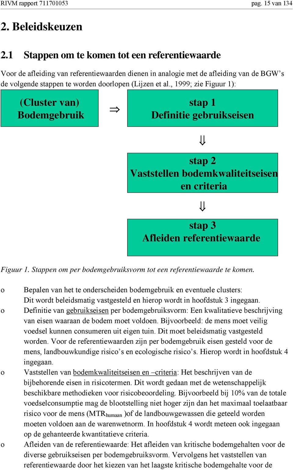 , 1999; zie Figuur 1): (Cluster van) Bodemgebruik stap 1 Definitie gebruikseisen stap 2 Vaststellen bodemkwaliteitseisen en criteria stap 3 Afleiden referentiewaarde Figuur 1.