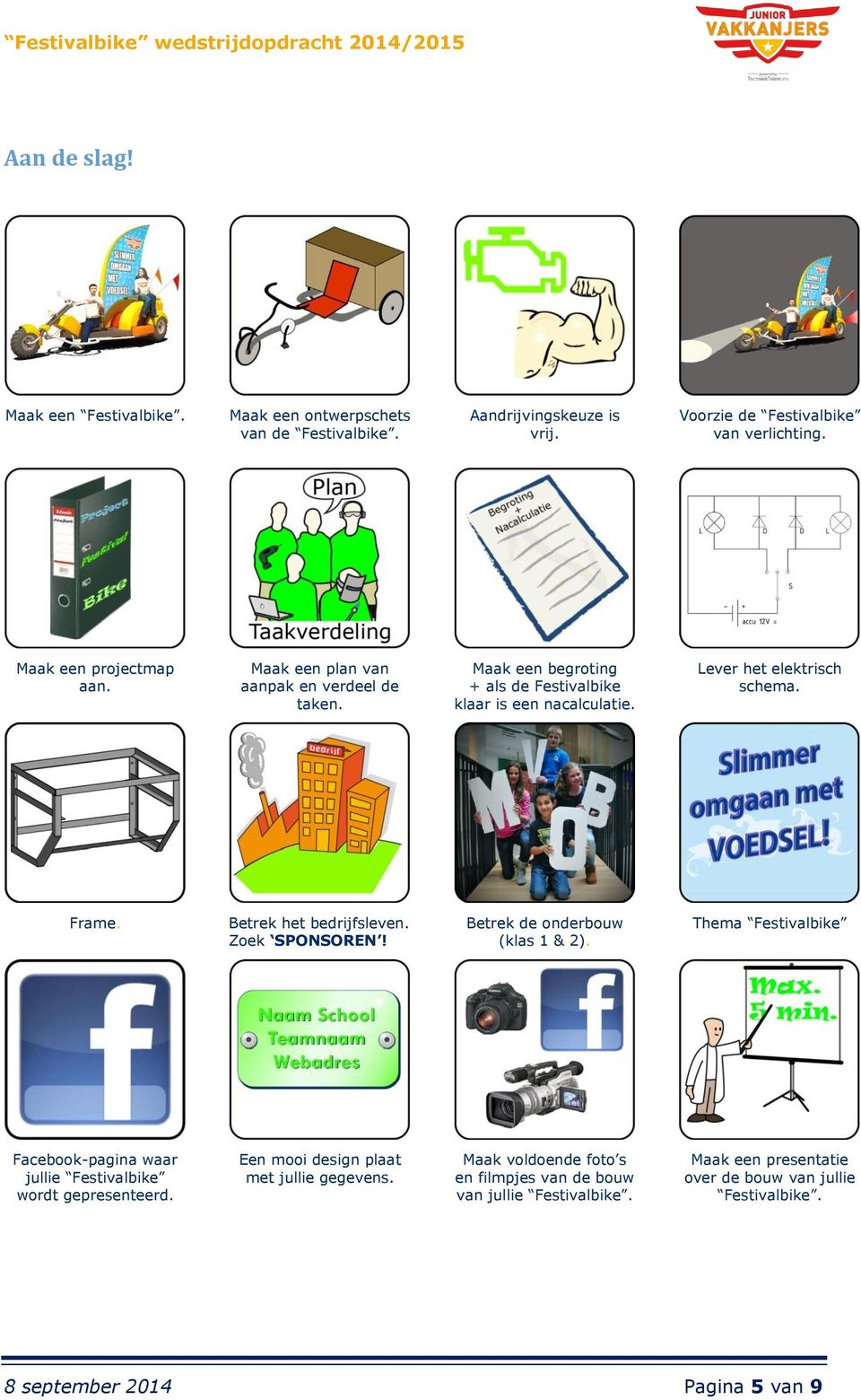 Lever het elektrisch schema. Frame. Betrek het bedrijfsleven. Zoek SPONSOREN! Betrek de onderbouw (klas 1 & 2).