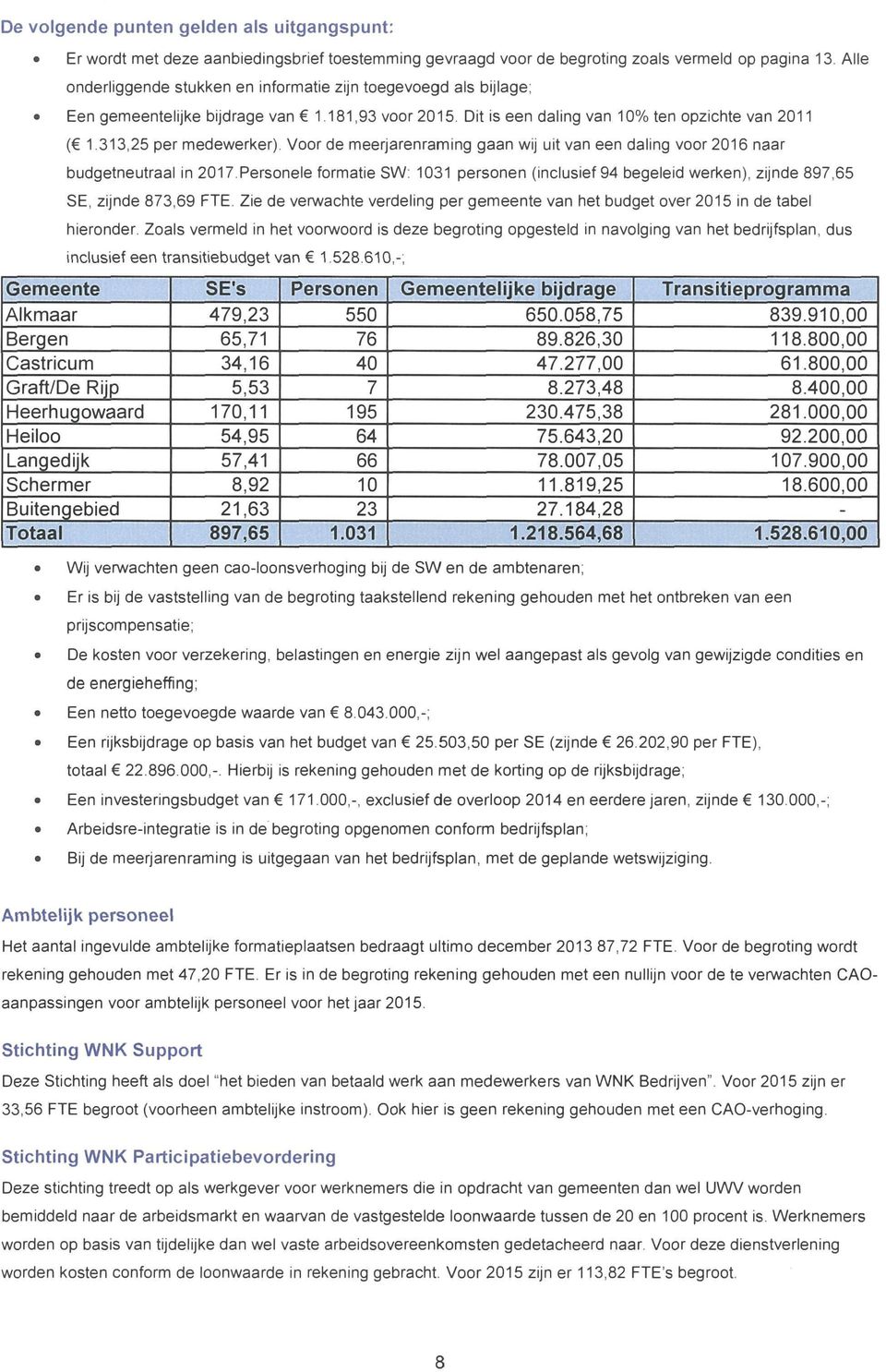 313,25 per medewerker) Voor de meerjarenraming gaan wij uit van een daling voor 2016 naar budgetneutraal in 2017.