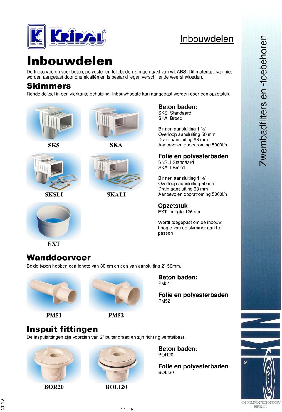 SKS Standaard SKA Breed SKS SKSLI EXT SKA SKALI Binnen aansluiting 1 ½ Overloop aansluiting 50 mm Drain aansluiting 63 mm Aanbevolen doorstroming 5000l/h SKSLI Standaard SKALI Breed Binnen