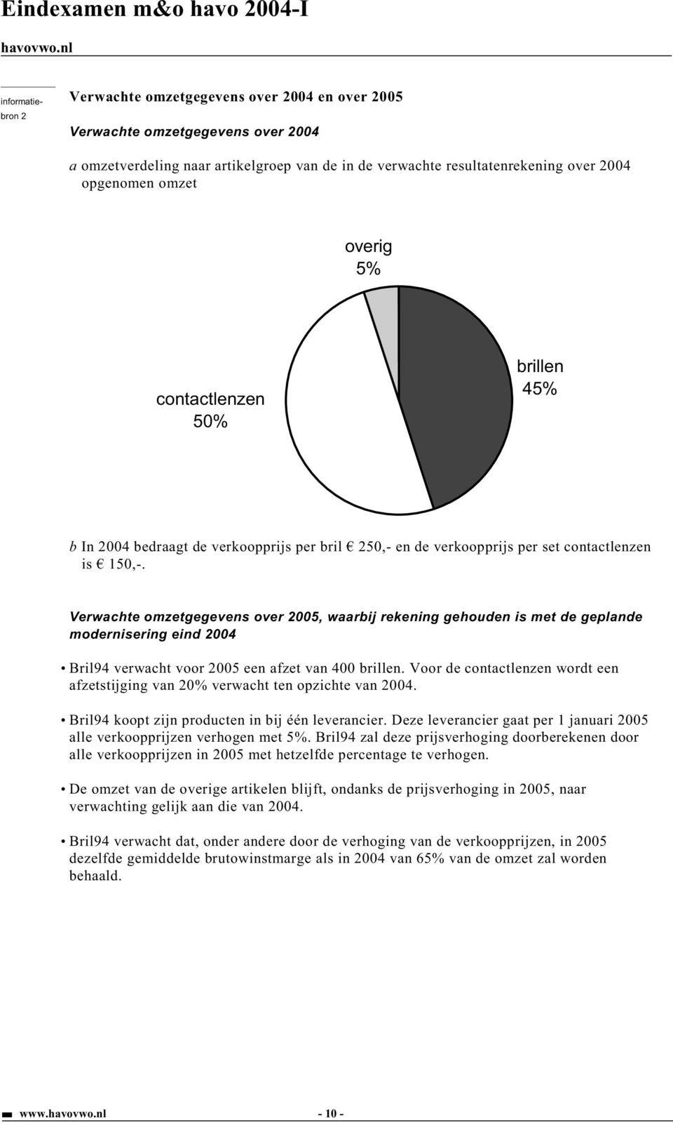 Verwachte omzetgegevens over 2005, waarbij rekening gehouden is met de geplande modernisering eind 2004 Bril94 verwacht voor 2005 een afzet van 400 brillen.