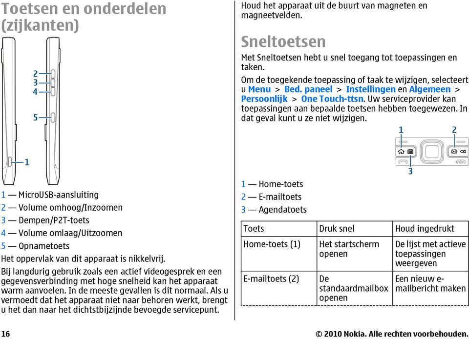 Uw serviceprovider kan toepassingen aan bepaalde toetsen hebben toegewezen. In dat geval kunt u ze niet wijzigen.