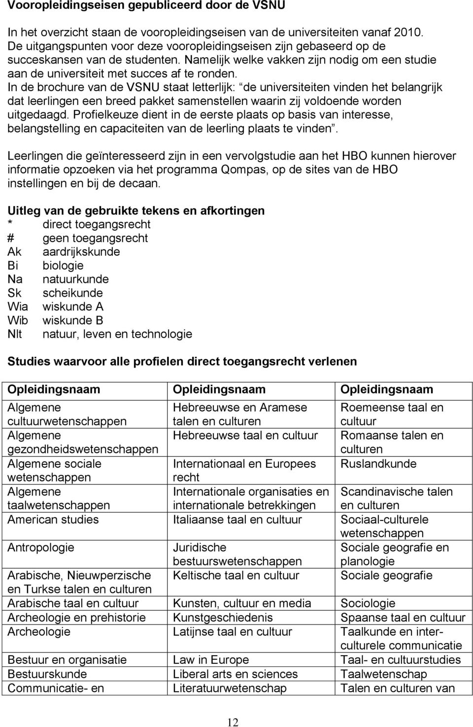 In de brochure van de VSNU staat letterlijk: de universiteiten vinden het belangrijk dat leerlingen een breed pakket samenstellen waarin zij voldoende worden uitgedaagd.