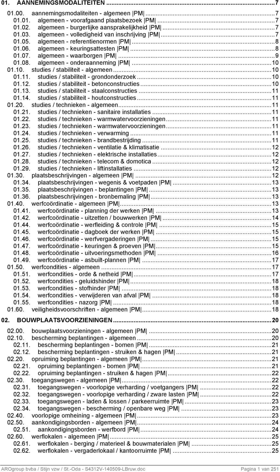 algemeen - onderaanneming PM...10 01.10. studies / stabiliteit - algemeen...10 01.11. studies / stabiliteit - grondonderzoek...10 01.12. studies / stabiliteit - betonconstructies...10 01.13.