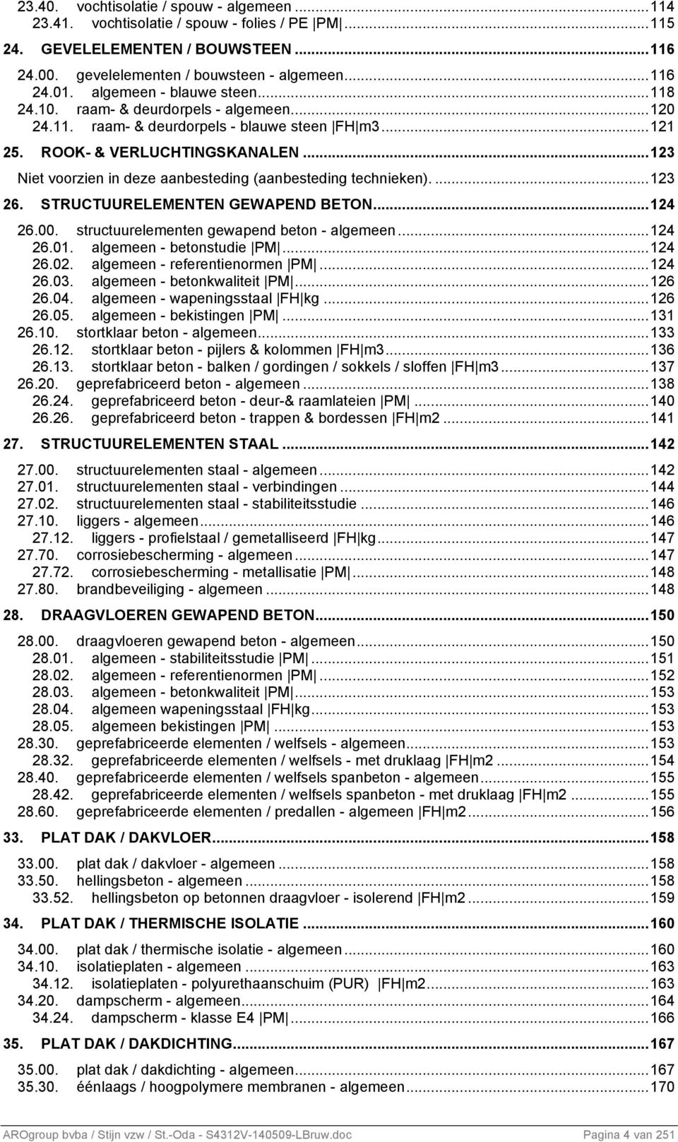 ..123 Niet voorzien in deze aanbesteding (aanbesteding technieken)....123 26. STRUCTUURELEMENTEN GEWAPEND BETON...124 26.00. structuurelementen gewapend beton - algemeen...124 26.01.