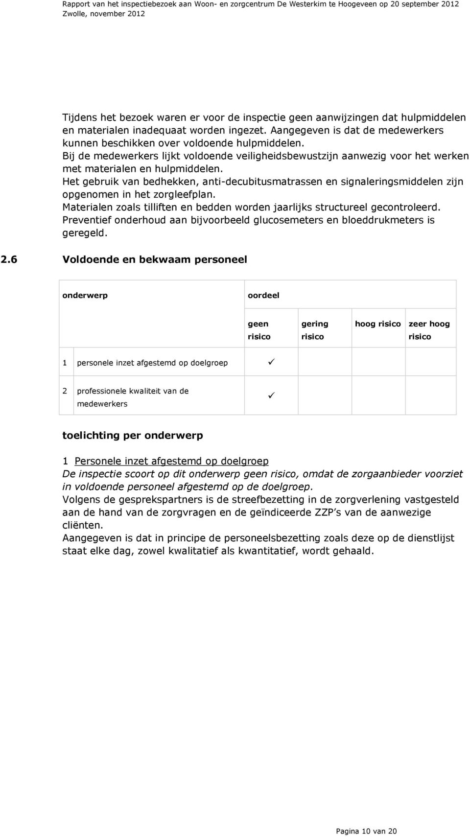 Het gebruik van bedhekken, anti-decubitusmatrassen en signaleringsmiddelen zijn opgenomen in het zorgleefplan. Materialen zoals tilliften en bedden worden jaarlijks structureel gecontroleerd.