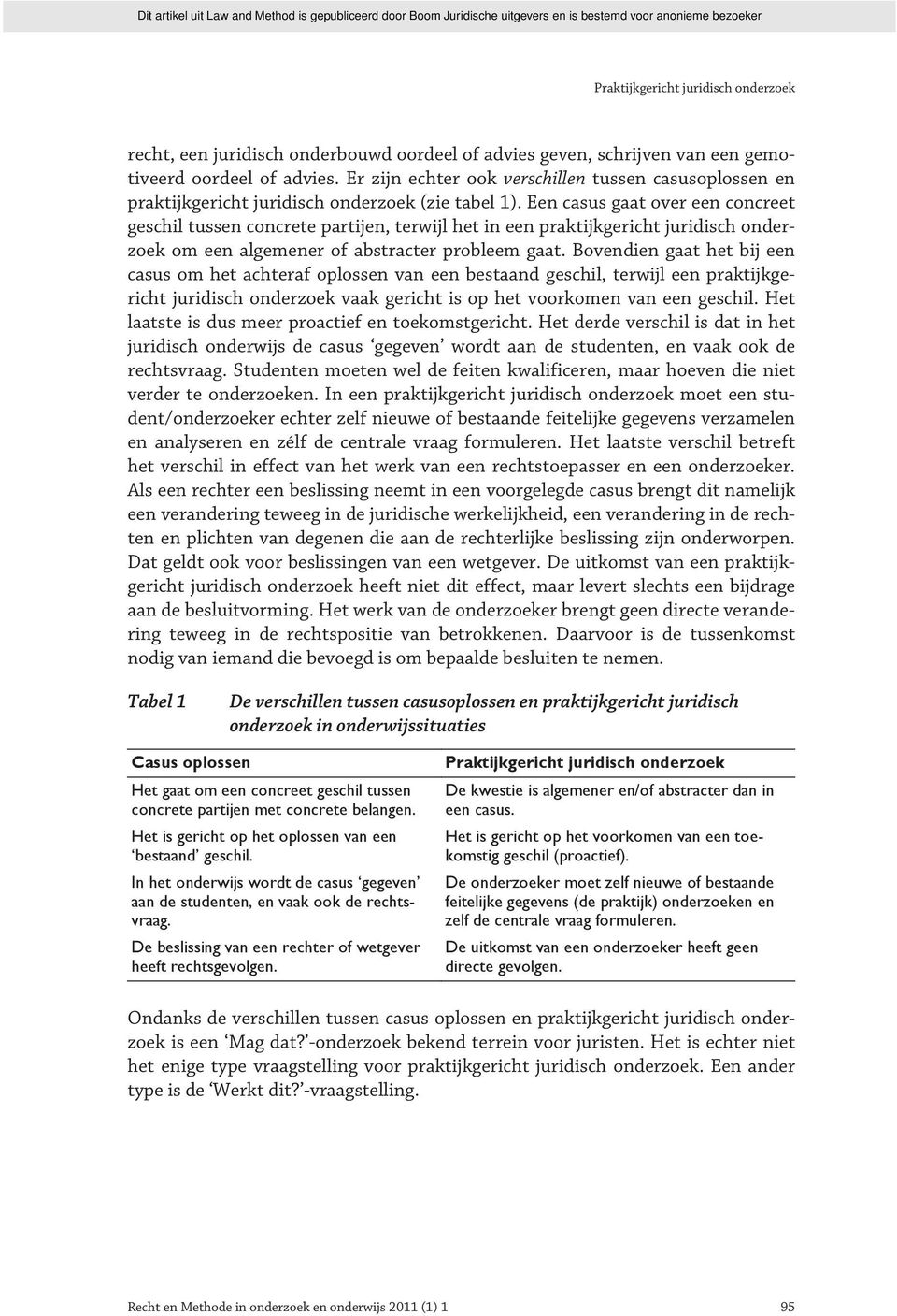 Een casus gaat over een concreet geschil tussen concrete partijen, terwijl het in een praktijkgericht juridisch onderzoek om een algemener of abstracter probleem gaat.