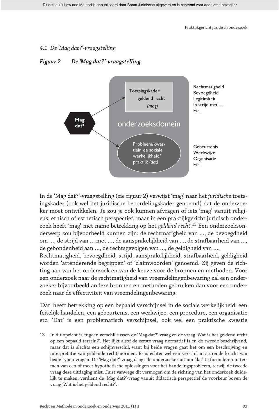 -vraagstelling (zie figuur 2) verwijst mag naar het juridische toetsingskader (ook wel het juridische beoordelingskader genoemd) dat de onderzoeker moet ontwikkelen.