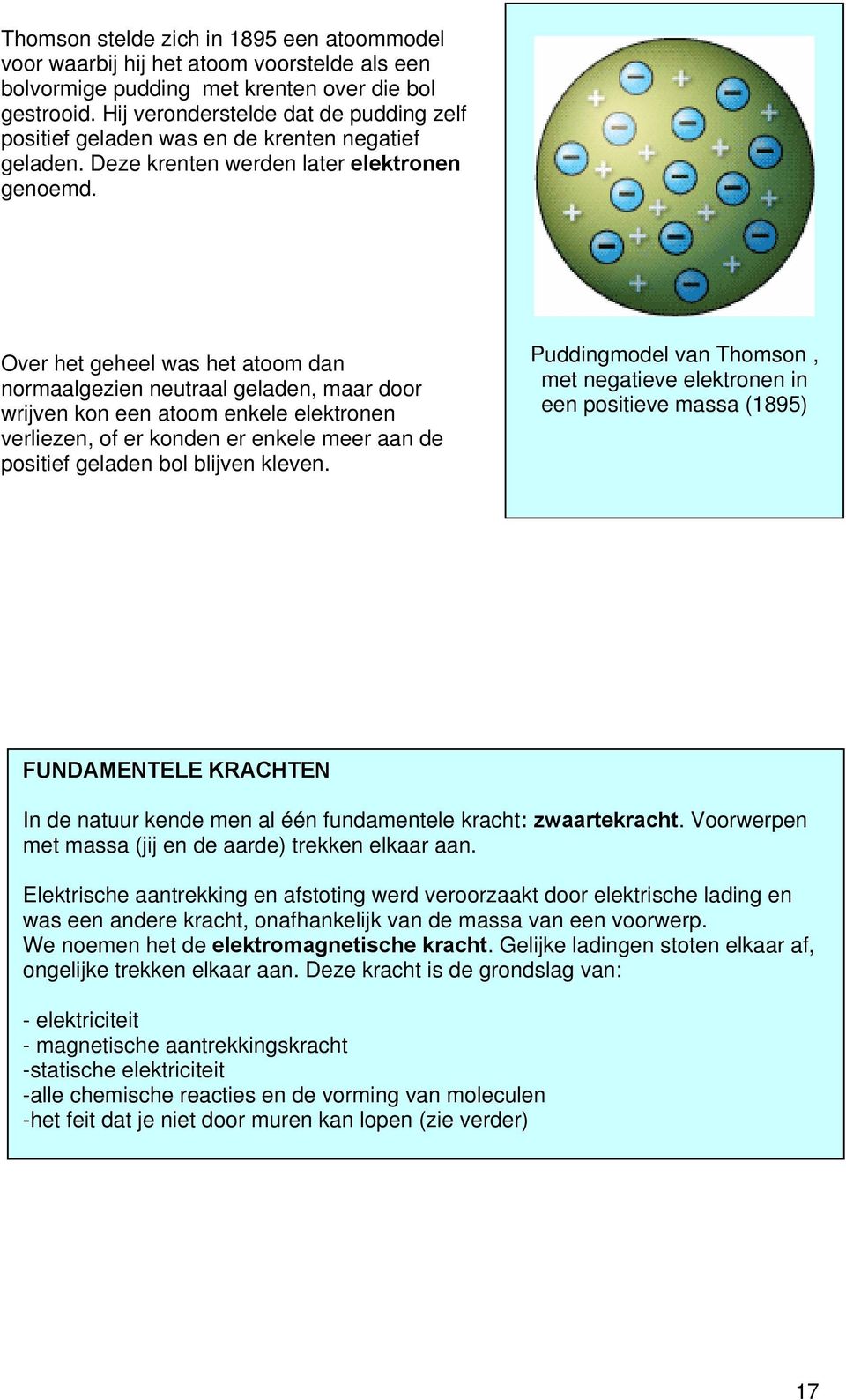 Over het geheel was het atoom dan normaalgezien neutraal geladen, maar door wrijven kon een atoom enkele elektronen verliezen, of er konden er enkele meer aan de positief geladen bol blijven kleven.