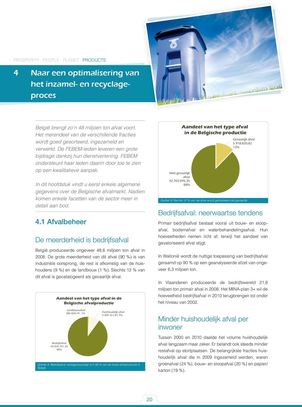 FEBEM ondersteunt haar leden daarin door toe te zien op een kwalitatieve aanpak. In dit hoofdstuk vindt u eerst enkele algemene gegevens over de Belgische afvalmarkt.