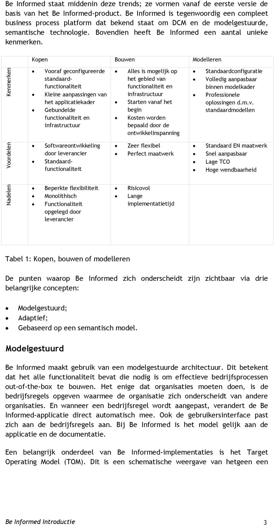 Kopen Bouwen Modelleren Vooraf geconfigureerde standaardfunctionaliteit Kleine aanpassingen van het applicatiekader Gebundelde functionaliteit en infrastructuur Alles is mogelijk op het gebied van