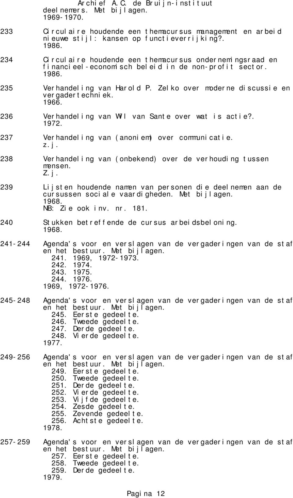 1966. 236 Verhandeling van Wil van Sante over wat is actie?. 1972. 237 Verhandeling van (anoniem) over communicatie. 238 Verhandeling van (onbekend) over de verhouding tussen mensen. Z.j.