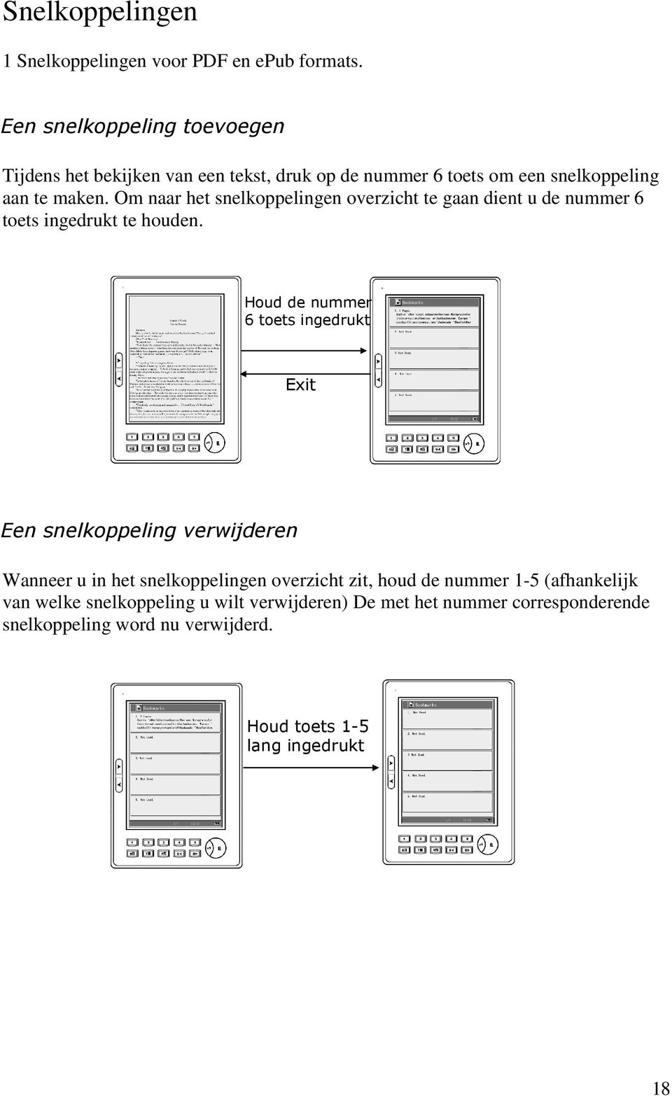 Om naar het snelkoppelingen overzicht te gaan dient u de nummer 6 toets ingedrukt te houden.