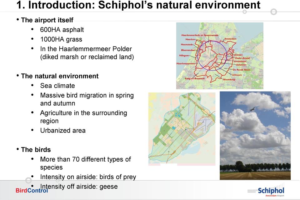 bird migration in spring and autumn Agriculture in the surrounding region Urbanized area The birds
