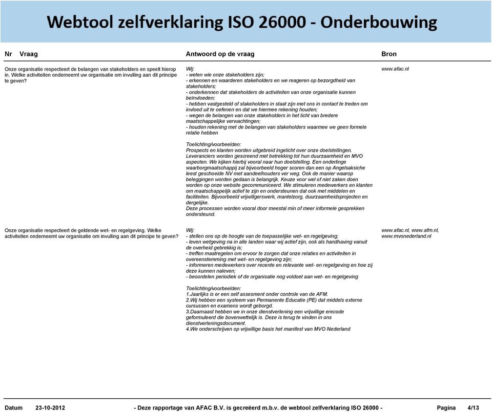 kunnen beïnvloeden; - hebben vastgesteld of stakeholders in staat zijn met ons in contact te treden om invloed uit te oefenen en dat we hiermee rekening houden; - wegen de belangen van onze