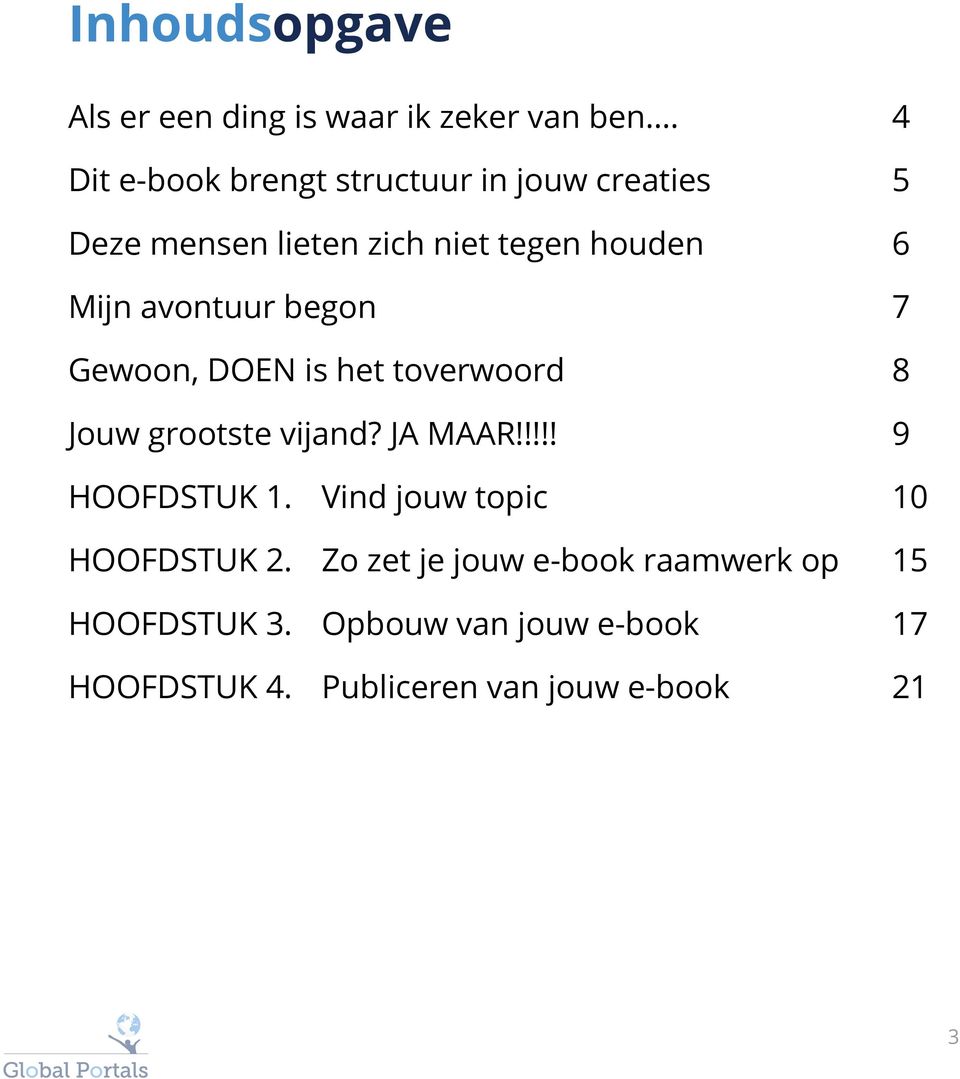 avontuur begon 7 Gewoon, DOEN is het toverwoord 8 Jouw grootste vijand? JA MAAR!!!!! 9 HOOFDSTUK 1.